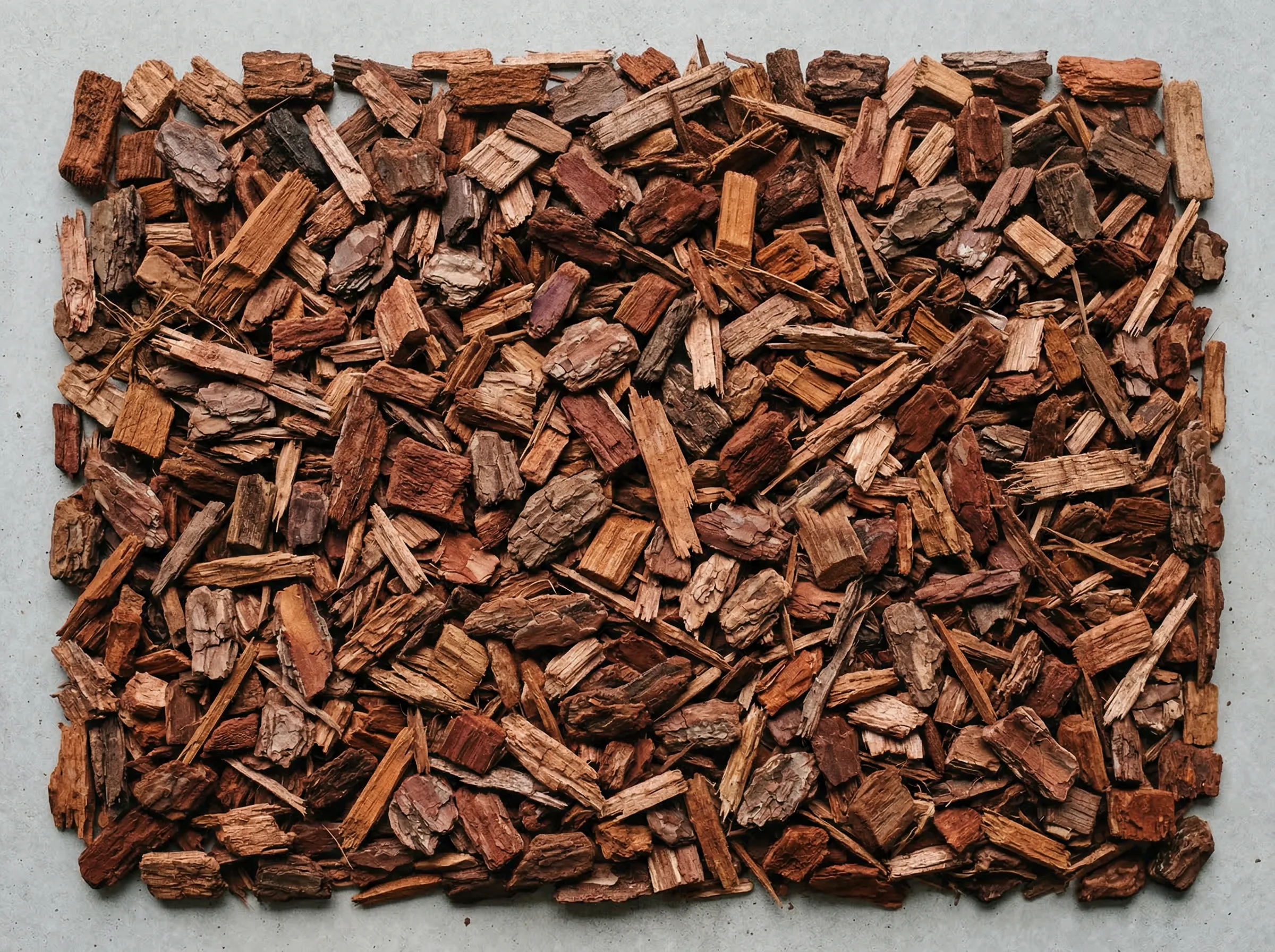 Premium natural wood chip mulch in warm browns and reds